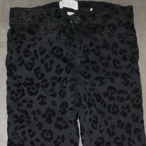 CHILDREN'S PLACE BLACK JEAN WITH BLACK VELVET ANIMAL PRINT SIZE 6X/7